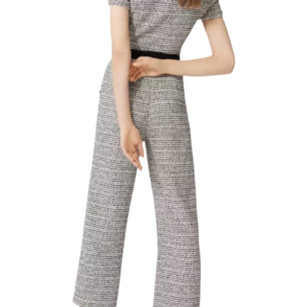 Maje Penala Tweed Jumpsuit Cropped Black & White Size 38/US  Medium MSRP $445 - Picture 3 of 8